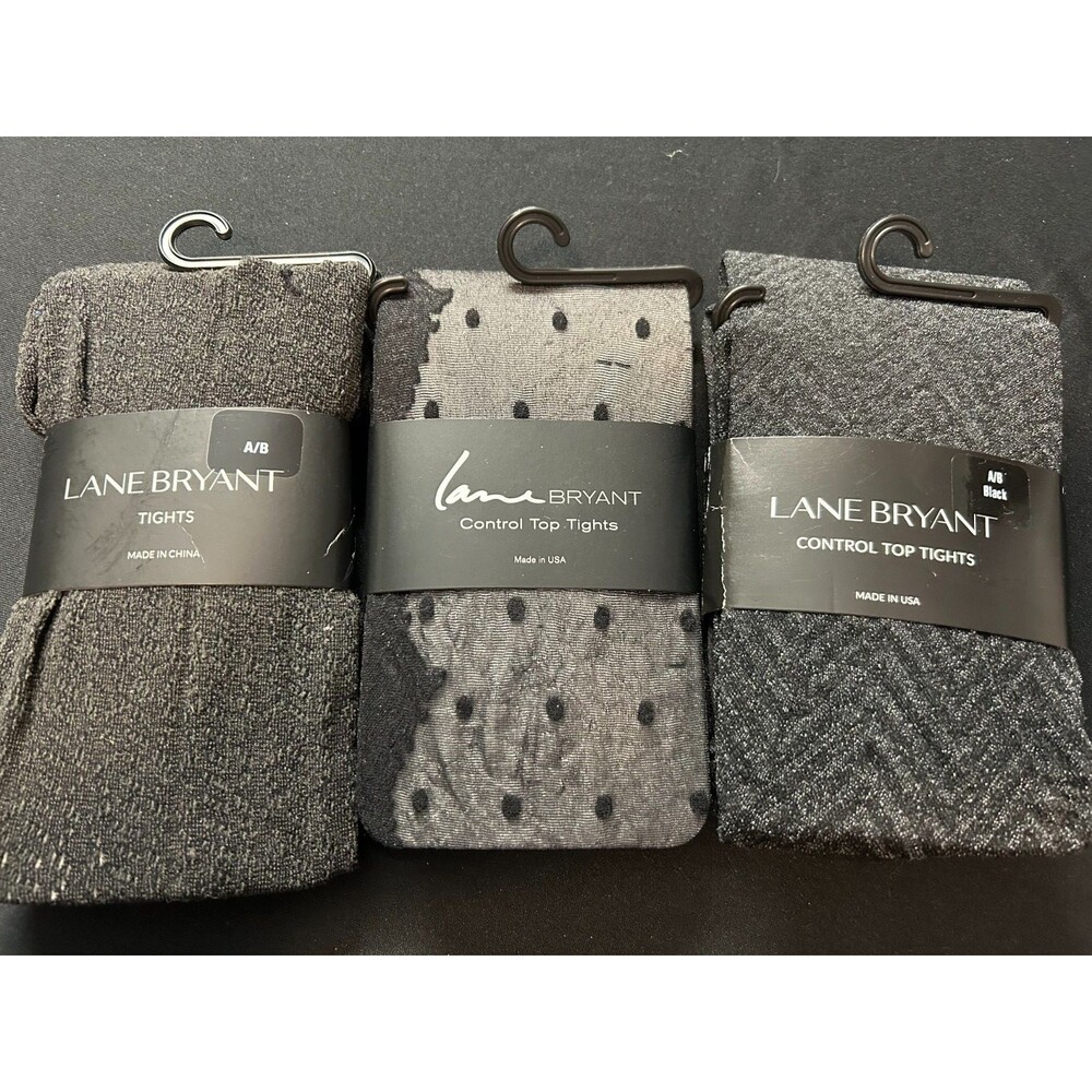NWT Lane Bryant Tights Bundle 3 Pack Charcoal Black Polka Dot Chevron Size A/B